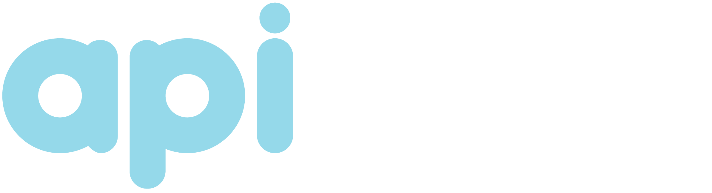 Apihom logotype light blue on dark